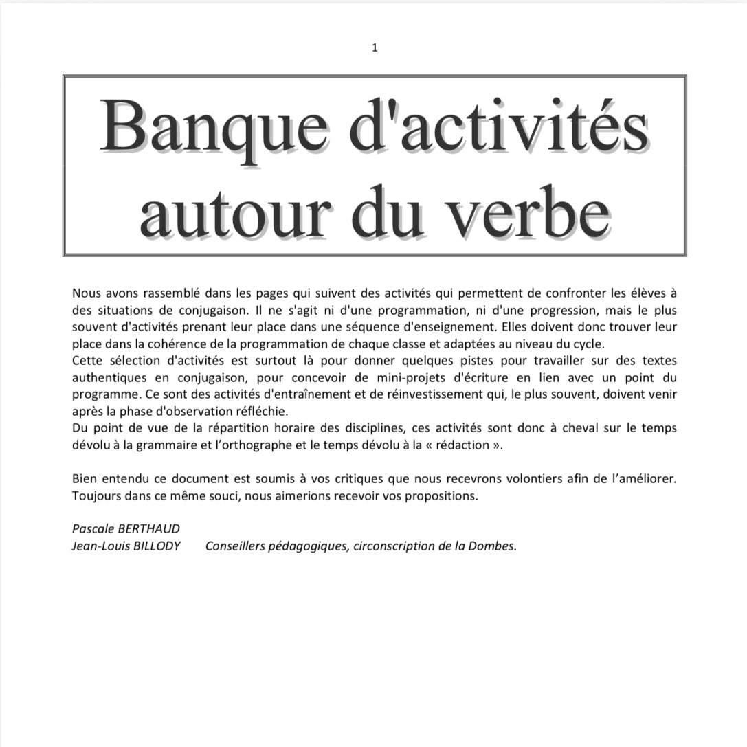 Banque d’activités autour du verbe